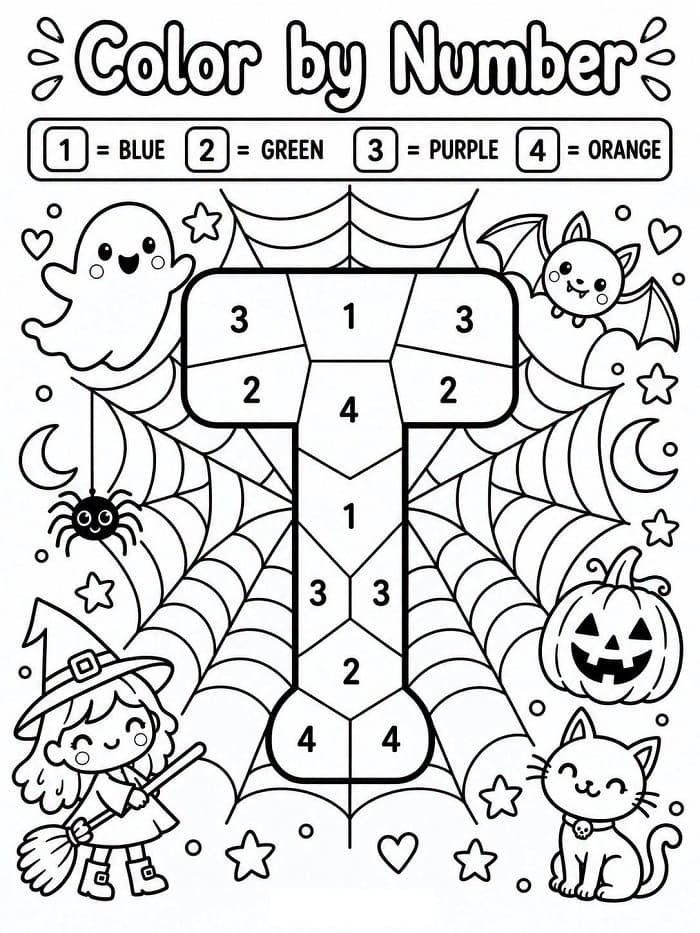 Halloween Alphabet Letter T Color By Number