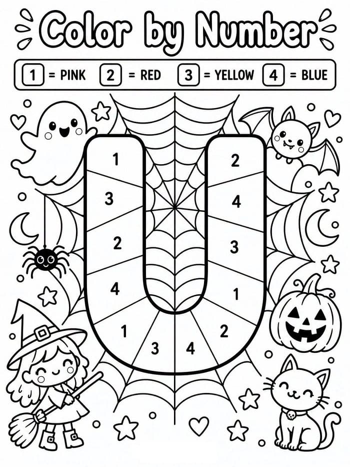Halloween Alphabet Letter U Color By Number