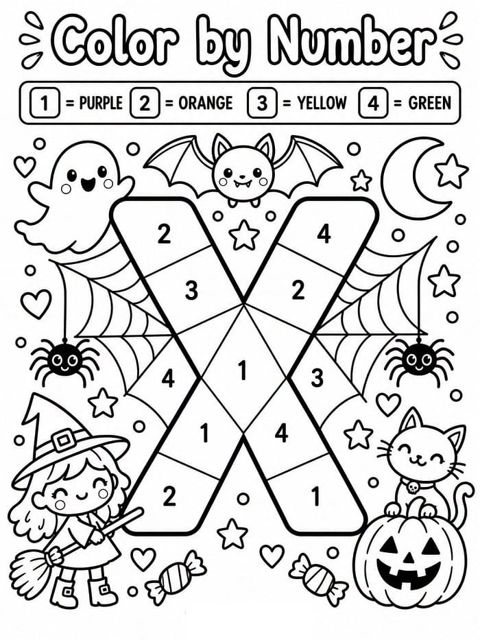 Halloween Alphabet Letter X Color By Number