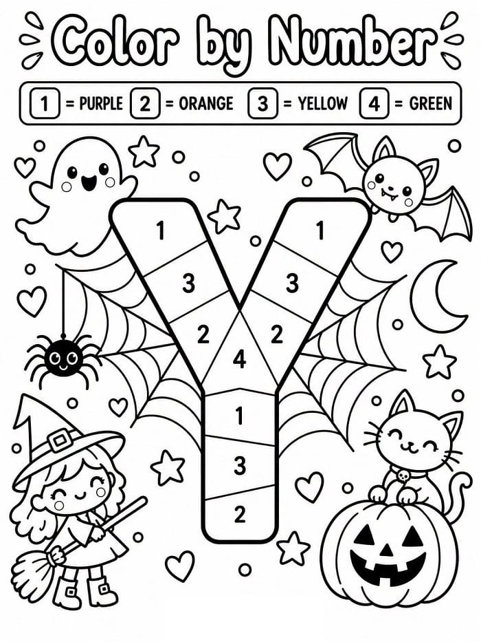 Halloween Alphabet Letter Y Color By Number