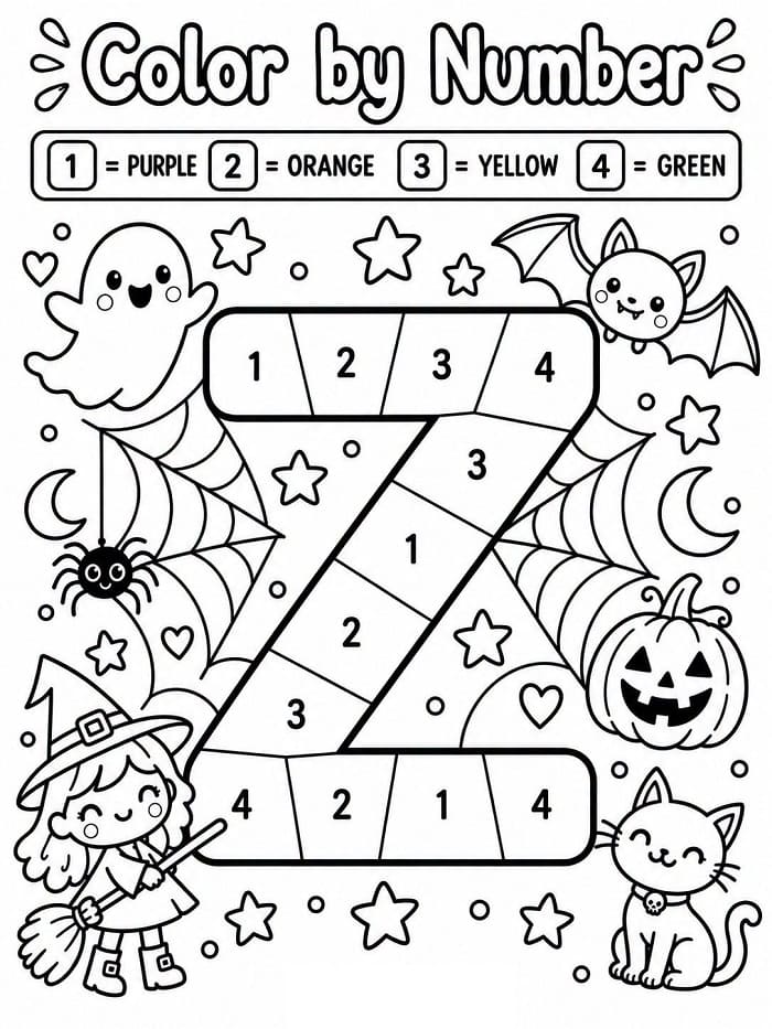 Halloween Alphabet Letter Z Color By Number