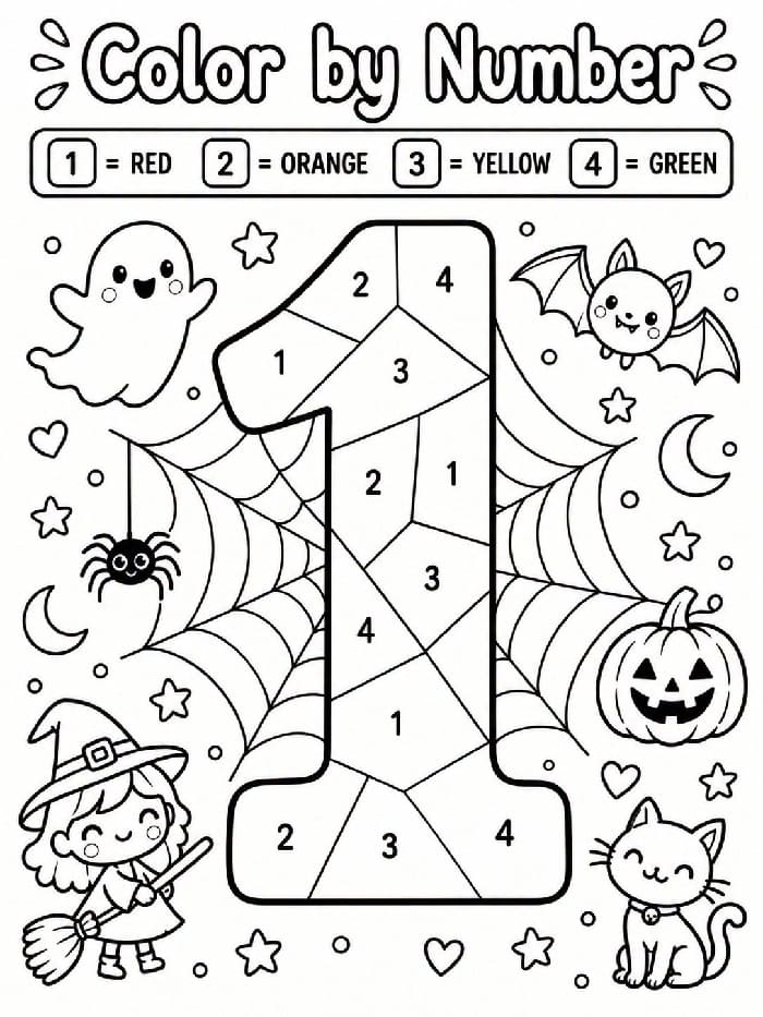 Halloween Numbers 1–10 Color By Number