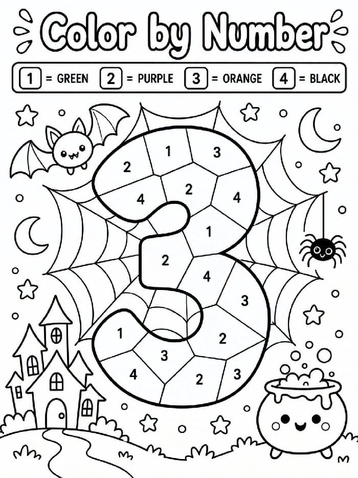 Halloween Number 3 Color By Number