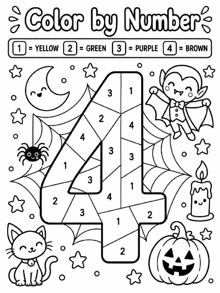 Halloween Number 4 Color By Number