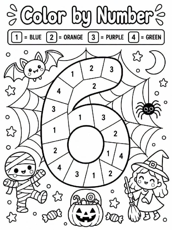 Halloween Number 6 Color By Number