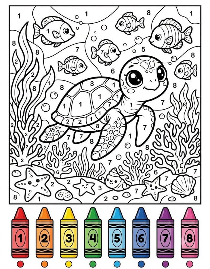 Nice Ocean Animals Color By Number