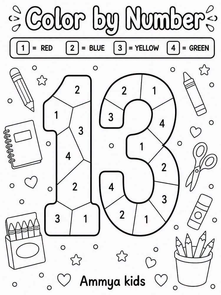 Number 13 Color By Number