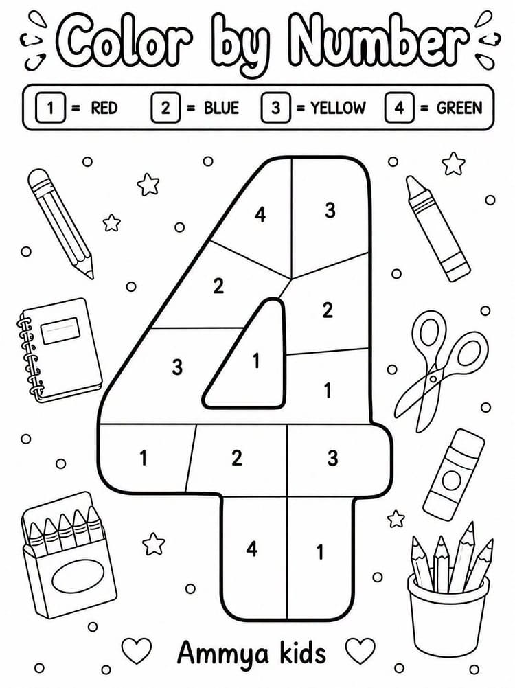 Number 4 Color By Number