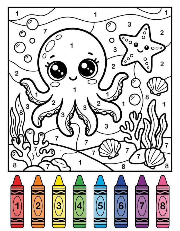 Octopus Ocean Animals Color By Number
