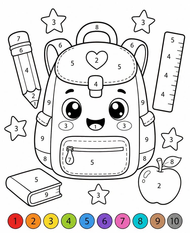 School Backpack Color By Number