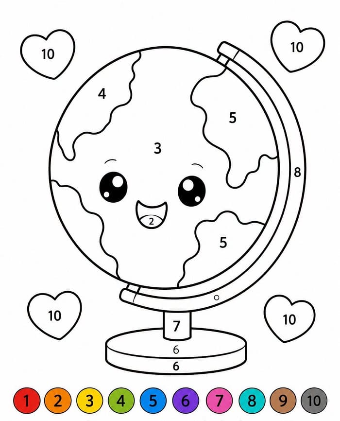 School Globe Color By Number