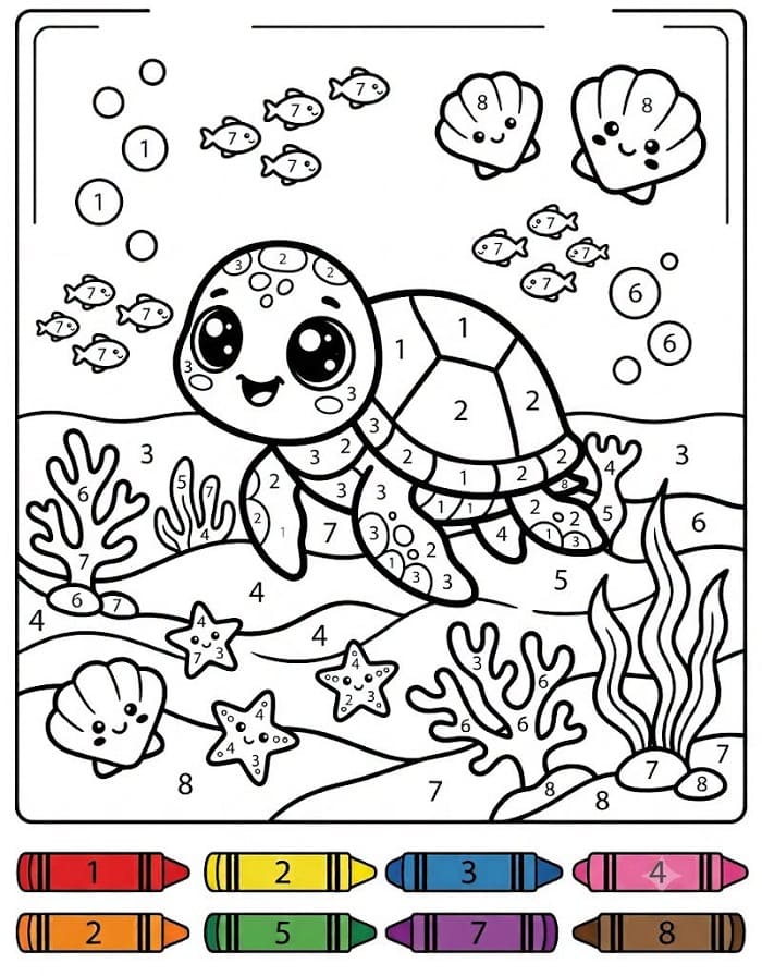 Sea Turtle Ocean Animals Color By Number
