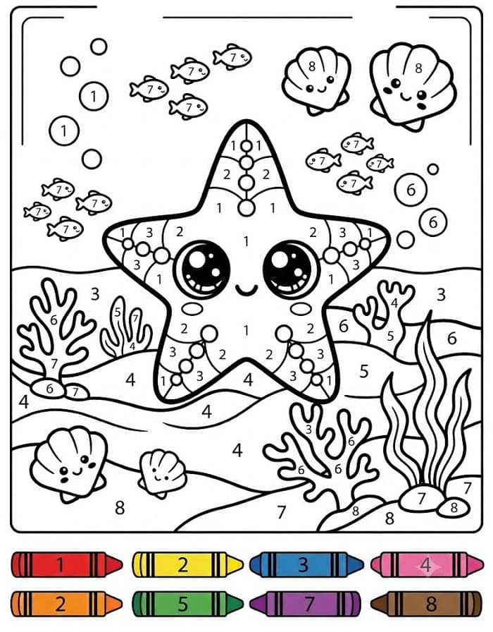 Starfish Ocean Animals Color By Number